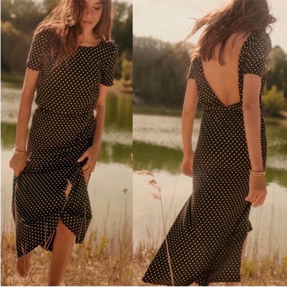 Elegant Black Polka Dot Backless Dress